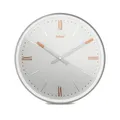 Produktbild: Wanduhr TinyTime mit römischen Ziffern | Wanduhr ohne Tickgeräusche | Durchmesser 25 cm | klassisches Zifferblatt in Hellgrau | Silbernes Gehäuse | Kupferfarbene Akzente, 19779