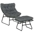 Produktbild: Outsunny Rattan Relaxsessel mit Fußhocker, Gartensessel mit Dicke Kissen Outdoor Rattanstuhl Gartenstuhl für Garten, Balkon, Terrasse Grau