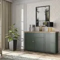 Produktbild: Lomadox Sideboard Landhaus Design in grün mit Lefkas Eiche Nb. Knopfgriffe messingfargen, B/H/T: ca. 160/93/42 cm