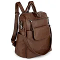 Produktbild: UTO Rucksack Damen Elegant mit Schultergurt Modischer Multifunktionsrucksack Schultertasche Herren PU Leder Backpack Kompartiment Reißverschluss Umhängetasche Schule Schulrucksack Handtasche Braun
