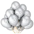 Produktbild: Oblique Unique® Luftballon Set Zahl 25 für Geburtstag Silberhochzeit silberne Hochzeit Feier Jubiläum Party 10 Deko Ballons Silber Weiß