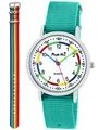 Produktbild: Pacific Time Lernuhr Mädchen Jungen Kinder Armbanduhr 2 Armband türkis + Regenbogen analog Quarz 11054