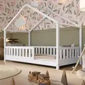 Produktbild: Crazy Pine Hausbett 100x200 cm – Kinderbett aus Naturholz in Weiß – Bodenbett mit Höhenverstellbaren Beinen und Abnehmbarer Barriere - Crazy ... - Weiß