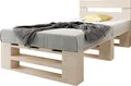 Produktbild: sunnypillow Palettenbett M2 aus Holz 120 x 200 cm mit Kopfteil und Lattenrost Stabiles Seniorenbett Kinderbett Jugendbett Gästebett erhöhtes Einzelbett Bettgestell Futonbett Komforthöhe Naturholz