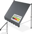 Produktbild: Juskys Klemmmarkise Kapstadt 200x120 cm - Höhenverstellbar, Montage ohne Bohren, wasserabweisende Beschichtung - Grau