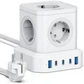Produktbild: Voomy Steckdosenwürfel Power Cube 65W, 2m Kabel, 5x Schutzkontakt, 3x USB-C, 2x USB-A, mit Schalter
