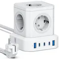 Produktbild: VOOMY 65W Mehrfachstecker, Steckdosenwürfel mit 3 USBC und 2 USB Ladegerät, Ladestation mit 2M Verlängerungskabel, Steckerleiste Überspannungsschutz, Verteilersteckdosemit Schalter, Powercube Weiß