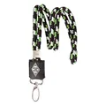 Produktbild: Borussia Mönchengladbach Lanyard Kordel | Offizieller Fanartikel Fohlenshop | 3D-Raute, Geflochten, Schwarz/Weiß/Grün, Metallkarabiner Schlüsselanhänger Gladbach Anhänger