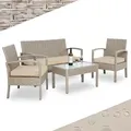 Produktbild: CASARIA® Gartenmöbel Set Wetterfest 4 Personen Outdoor inkl. Auflagen Polyrattan 2x Sessel Gartenbank Tisch Garten Terrasse Balkon Möbel Lounge ... - Creme