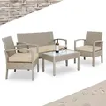 Produktbild: Gartenmöbel Set Wetterfest 4 Personen Outdoor Inkl. Auflagen Polyrattan 2x Sessel Gartenbank Tisch Garten Terrasse Balkon Möbel Lounge Grau Creme - Casaria