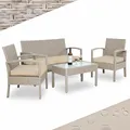 Produktbild: Casaria® Gartenmöbel Set Wetterfest 4 Personen Outdoor inkl. Auflagen Polyrattan 2 Sessel Gartenbank Tisch Garten Terrasse Balkon Möbel Lounge Creme