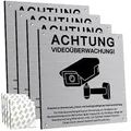 Produktbild: 4 Stück Achtung Videoüberwachung Schild Privatgrundstück mit DSGVO Hinweis, 15x15cm Aluminium Schilder Kameraüberwachung, mit Selbstklebend und 4 Bohrlöcher, Kamera Überwachung, Warnschild