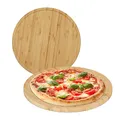 Produktbild: Relaxdays Pizzateller, 2er Set, Bambus, Ø 32 cm, Servierbrett für Pizza, Flammkuchen, Käse, rundes Pizzabrett, natur