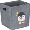 Produktbild: Relaxdays Aufbewahrungsbox Pinguin, Stoffbox für Kinder, aus Filz, faltbar, Spielzeugbox, HxBxT: 33 x 33 x 33 cm, grau