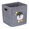 Produktbild: Relaxdays Aufbewahrungsbox Pinguin, Stoffbox für Kinder, aus Filz, faltbar, Spielzeugbox, HxBxT: 33 x 33 x 33 cm, grau