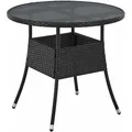 Produktbild: Polyrattan Gartentisch Yoro Wetterfest - Balkontisch Ø 80 Cm Rund - Rattan Beistelltisch Mit Glasplatte - Kleiner Tisch Für Balkon - Schwarz - Juskys