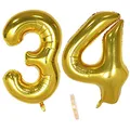 Produktbild: Folienballon Zahl Deko Gold 34 für Frauen Männer, XXL 100cm Riesen Nummer Aufblasbar Helium Ballon Figuren Zahlen Luftballons für 34. Jahre Mann Frau Geburtstag Hochzeit Jubiläum Party Dekoration