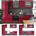 Produktbild: Küche Küchenzeile Küchenblock Einbau 300 cm Fame-Line Bordeaux Hochglanz Vicco