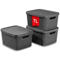 Produktbild: astor24 PREMIUM 3er XXL Set Aufbewahrungsbox Korb mit Deckel Organizer Ideal für Büro, Kleiderschrank, Schrank, Küche & Haushalt (Anthrazit, 3er Set 7 Liter)