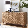 Produktbild: FineBuy Massivholz Sideboard 140cm Akazie Natur Kommode mit 2 Türen & 3 Schubladen aufwendige Retro 3D Design Optik