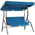 Produktbild: CASARIA® Hollywoodschaukel 2 Sitzer wetterfest Atlantik Blau 200kg Belastbarkeit Rückenlehne Dach Verstellbar Anti-Rutsch-Füße Garten Terrasse Gartenschaukel 140x112cm