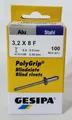 Produktbild: GESIPA Blindniet PolyGrip® Nietschaft dxl 3,2x8,0mm Alu/Stahl 100 St.