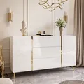 Produktbild: Kommode auf goldenen Beinen ONYX mit Schubladen Sideboard Weiß / Weiß hochglanz Push-Open