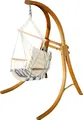 Produktbild: ALEOS. DESIGN Hängesessel Hängestuhl mit Gestell aus Holz Lärche CAT-MALY-BEIGE Holzgestell Hängesesselgestell komplett mit Stoffsessel angenehmer Sitzkomfort im 6cm dicken Kissen