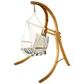 Produktbild: ALEOS. Design Hängesessel Hängestuhl mit Gestell aus Holz Lärche CAT-Maly-BEIGE Holzgestell Hängesesselgestell komplett mit Stoffsessel angenehmer Sitzkomfort im 6cm dicken Kissen