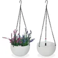 Produktbild: Relaxdays Blumenampel Kunststoff Eisen Weiß Schwarz 2er Set Wasserspeicher Wasserstandsanzeige 54 cm x ø 18,5 cm 0,32 kg