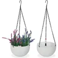 Produktbild: Relaxdays Blumenampel mit Wasserspeicher, 2er Set, Wasseranzeige, Flechtoptik, HxD: 54x18,5 cm, Blumentopf hängend, weiß - Weiß
