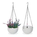 Produktbild: Relaxdays Blumenampel mit Wasserspeicher, 2er Set, Wasseranzeige, Flechtoptik, HxD: 54x18,5 cm, Blumentopf hängend, weiß