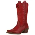 Produktbild: VAN HILL Damen Stiefel Cowboystiefel Stickereien Schuhe Spitze Holzoptikabsatz Western Boots Freizeitschuhe 211608 Rot 37