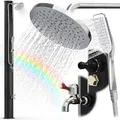 Produktbild: dirks-traumbad Solar Gartendusche 35l mit Handbrause 20cm Duschkopf Antikalk Funktion Fußdusche I Wasserhahn Ablassschraube Solardusche Garten Aussendusche Sauna Dusche Outdoor Pooldusche