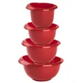 Produktbild: Engelland Backschüsseln, Rührschüssel, Schneebesen, Topf, Salatschüssel, stapelbar, rutschfeste Silikonfüße, Einhandausguss, Kunststoff, 4er-Set, Farbe: Rot