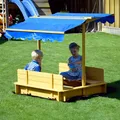 Produktbild: Sandkasten mit absenkbarem Dach Sandkiste verstellbar Sandbox Sitzbänke Blau