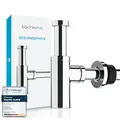 Produktbild: Bächlein Design Siphon Universal für Waschbecken & Waschtisch - Abflussgarnitur passgenau - Geruchsverschluss mit Reinigungsöffnung + Einbauanleitung - Designsiphon Ablaufgarnitur Röhrensiphon
