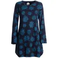 Produktbild: Vishes Tunikakleid Langarm Damen Blumen-Tunika Shirt-Kleid Glockenärmel Baumwolle Hippie, Boho, Goa Style schwarz 36-38