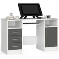 Produktbild: PC-Schreibtisch AKORD ANA in der Farbe Weiß mit 3 Schubladen Front Graphitgrau und 5 Ablagen B124 x H74 x T52 cm