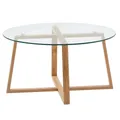 Produktbild: Wohnling Couchtisch WL6.495 78x78x41 cm Wohnzimmertisch Holz Glas Sofatisch Tisch Rund (78x78x41 cm Sofatisch Eiche Massivholz / Glas Rund), Wohnzimmertisch Modern, Kaffeetisch Echtholz