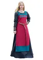 Produktbild: Battle-Merchant Wikinger Trägerkleid Hilja mit Stickerei | mittelalterliches Schürzenkleid für Damen | LARP Gewandung aus Baumwolle | Größen S-XXL blau/senfgelb oder rot/Petrol (rot, XXL)