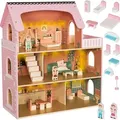 Produktbild: Puppenhaus aus Holz XXL 70 cm mit LED-Beleuchtung & Möbeln 3 Etagen Komplett-Set, sicher & robust für Kinder ab 3 Jahren KRUZZEL 26364