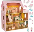 Produktbild: KRUZZEL Puppenhaus Holzhaus Puppenhaus, (Spar-Set, LED-Beleuchtung), Das 3-stöckige XXL-Holzpuppenhaus mit 5 Zimmern