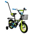 Produktbild: MIRAVO Kinderfahrrad Fahrrad Kinder Mit Stützrädern Schubstange V-Brake Bremsen Rückstrahl Aufkleber 12 Zoll Radgröße Korb Für Junge Spark Schwarz Grün