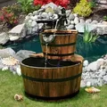 Produktbild: Costway - Brunnen Holz mit Wasserpumpe Φ44,5cm Gartenbrunnen Holzbrunnen Holzfass