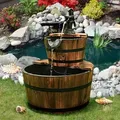 Produktbild: Costway - Brunnen Holz Mit Wasserpumpe Φ44,5cm Gartenbrunnen Holzbrunnen Holzfass