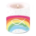 Produktbild: Kerze Regenbogen Fisch bunt 87×75mm Rainbow Taufe Geburt Kommunion Kerze Tisch
