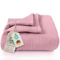Produktbild: LAYNENBURG Premium Musselin Babydecke 120x120cm – 4 lagige Decke aus 100% Baumwolle - Oeko-TEX 100 - Kuscheldecke oder Schlafdecke, Pucktuch, Spucktuch für Baby, Neugeborene & Kinder (Altrosa)