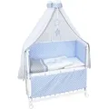 Produktbild: Baby-Delux Beistellbett Stillbett Babybett 90x40 weiß inkl. Matratze, Bettwäsche Set komplett Magic Stars Blau - Weiß/Blau/Grau