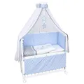 Produktbild: Baby Delux Beistellbett Babybett Stubenwagen weiß 90x40 mobil mit Rädern inkl. Matratze Bettwäsche Set (Magic Stars Blau)